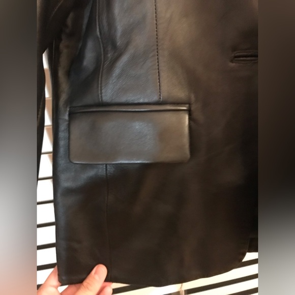 Unisex Black Leather Blazer Jacket - Picture 5 of 9